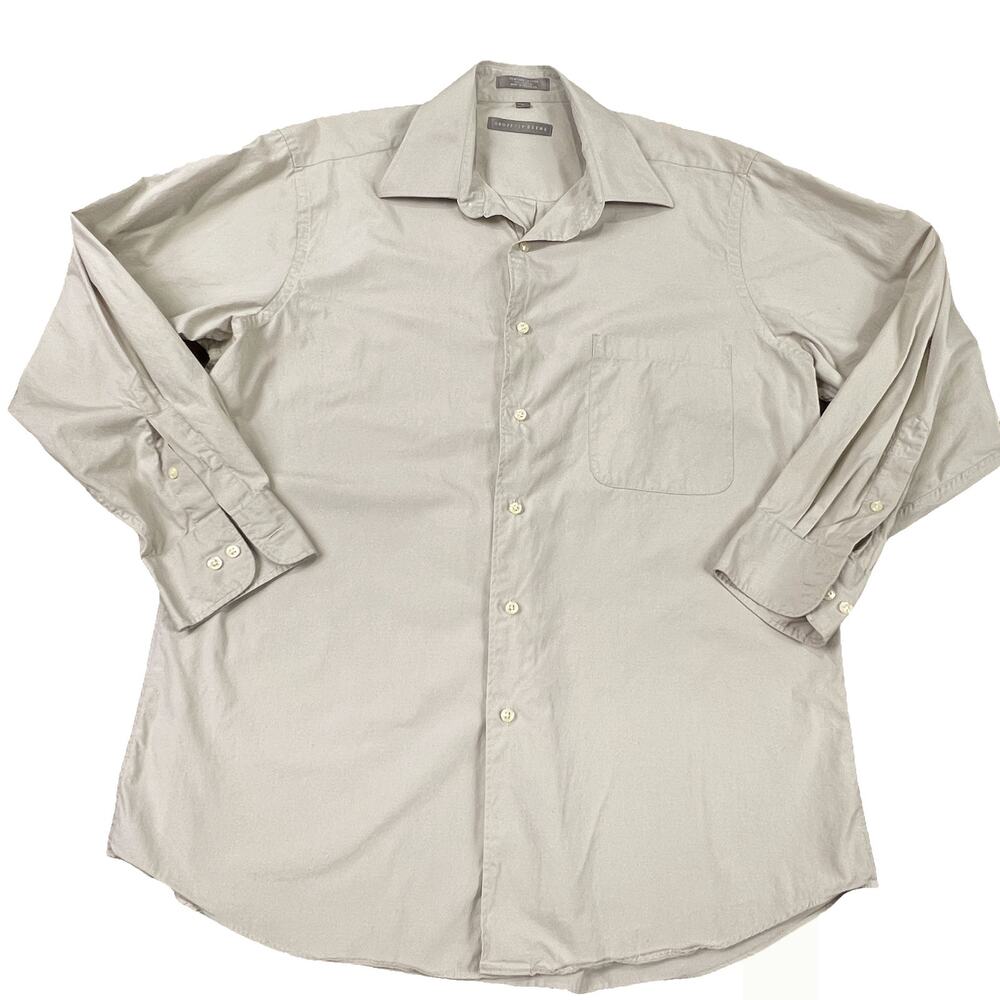 Geoffrey Beene Peached Cotton Button Up Dress Career Shirt Large 16.5 32/33 Beig